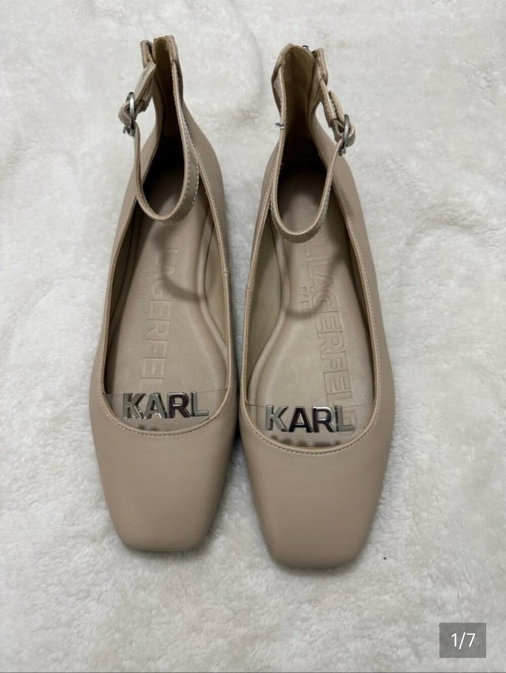 Karl Lagerfeld Nude Square-Toe Ballet Flats with KARL Logo